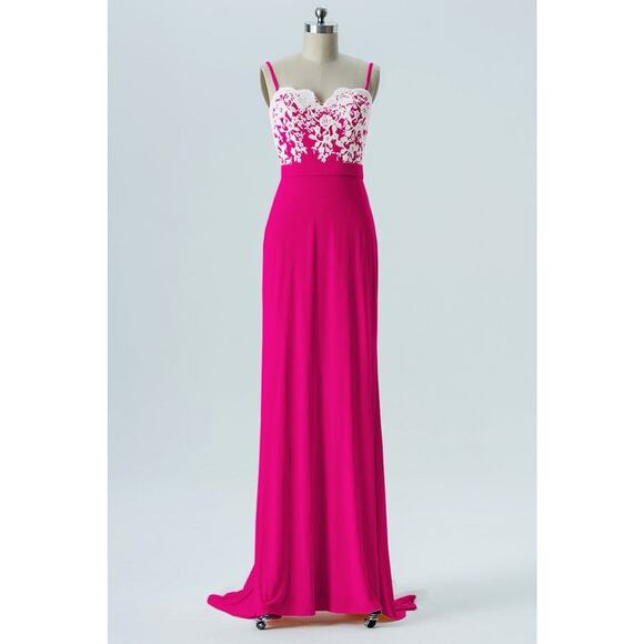 JJ's House Lace Train Covered Buttons Column Sweetheart Hot Pink Gown 14 NWT - Picture 1 of 10